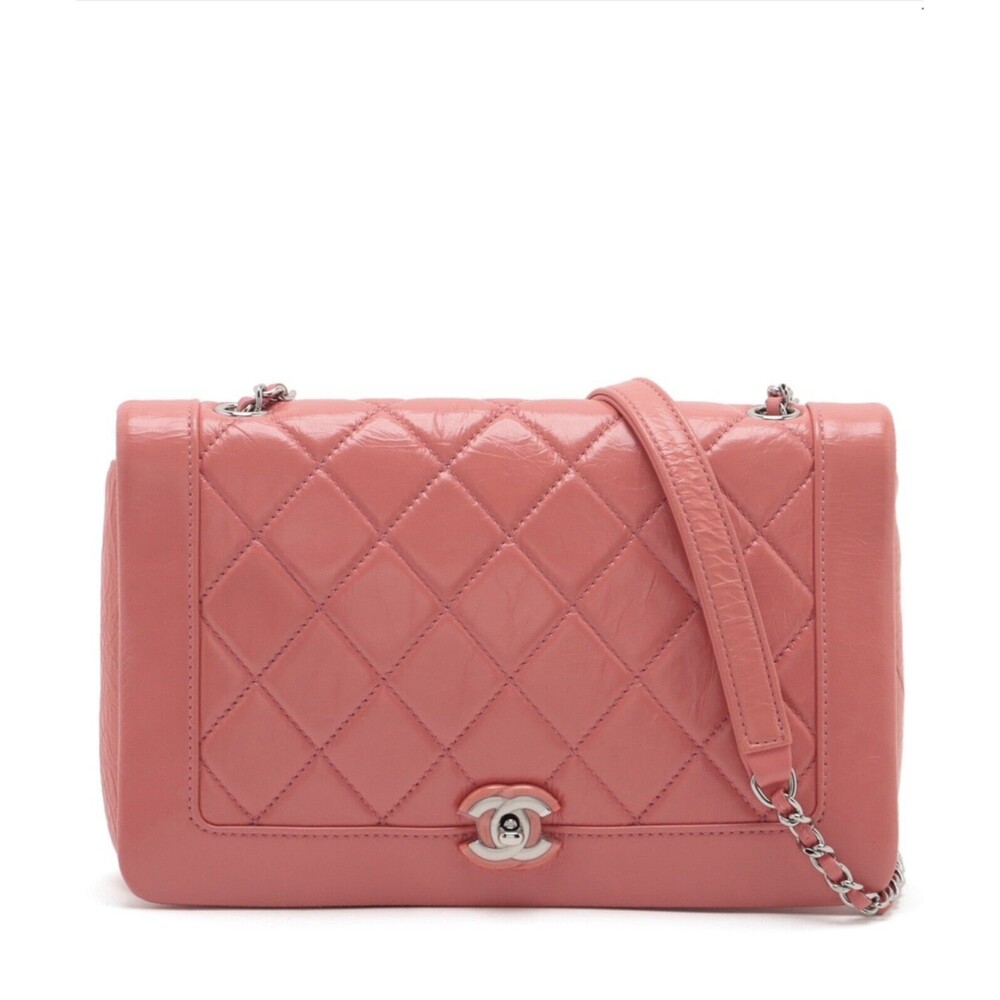CHANEL Distressed Calfskin Quilted Enamel CC Single Flap Bag Pink